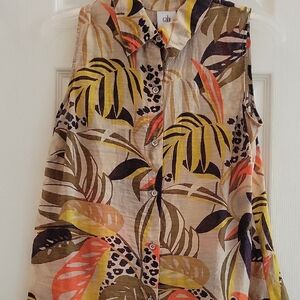 CAbi Tropical Leaf Print Sleeveless Blouse - Multicolor